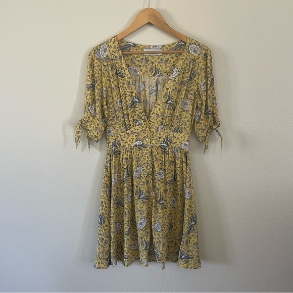 Auguste x Revolve Valentina Tie Sleeve Mini Dress Yellow Floral Print Size 4 - Picture 6 of 13